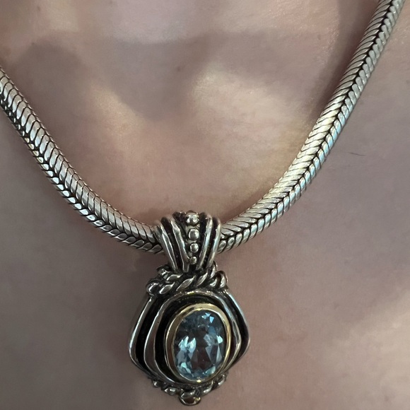 16” Vintage Sterling Silver Chunky Necklace with Blue Gemstone Pendant - Picture 13 of 14